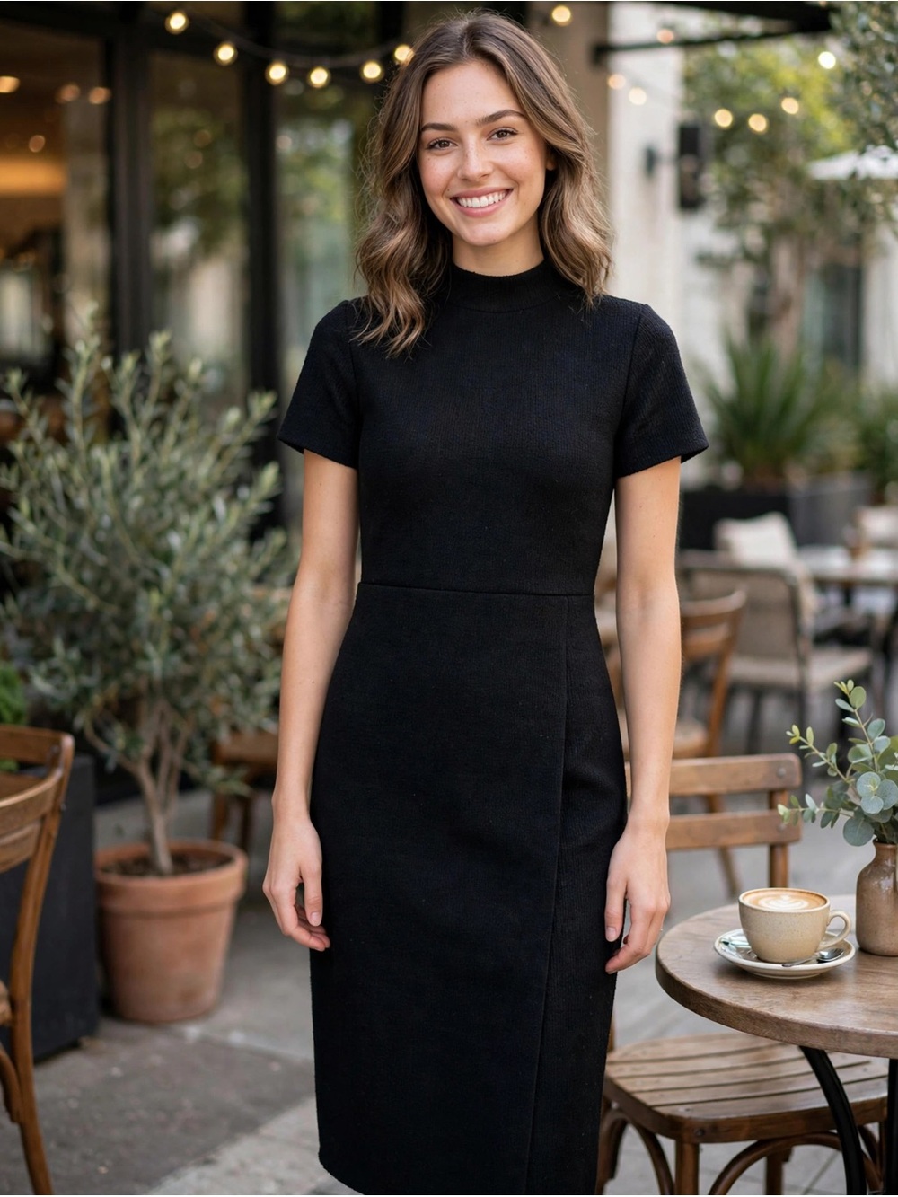 Nine West Black Short-Sleeve Midi Sheath Dress